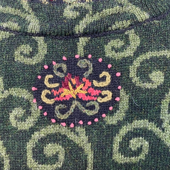 Icelandic Design Small Wool Sweater Jacket Full Zip Cardigan Embroidered Green - Picture 10 of 10